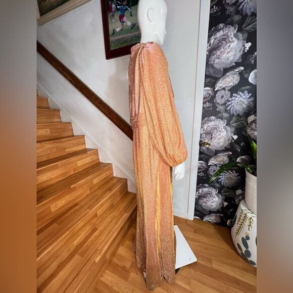 DRAPED GLITTER FABRIC HIGH NECK PUFF SLEEVE
TRUMPET GOWN/ size 16 - Picture 7 of 10